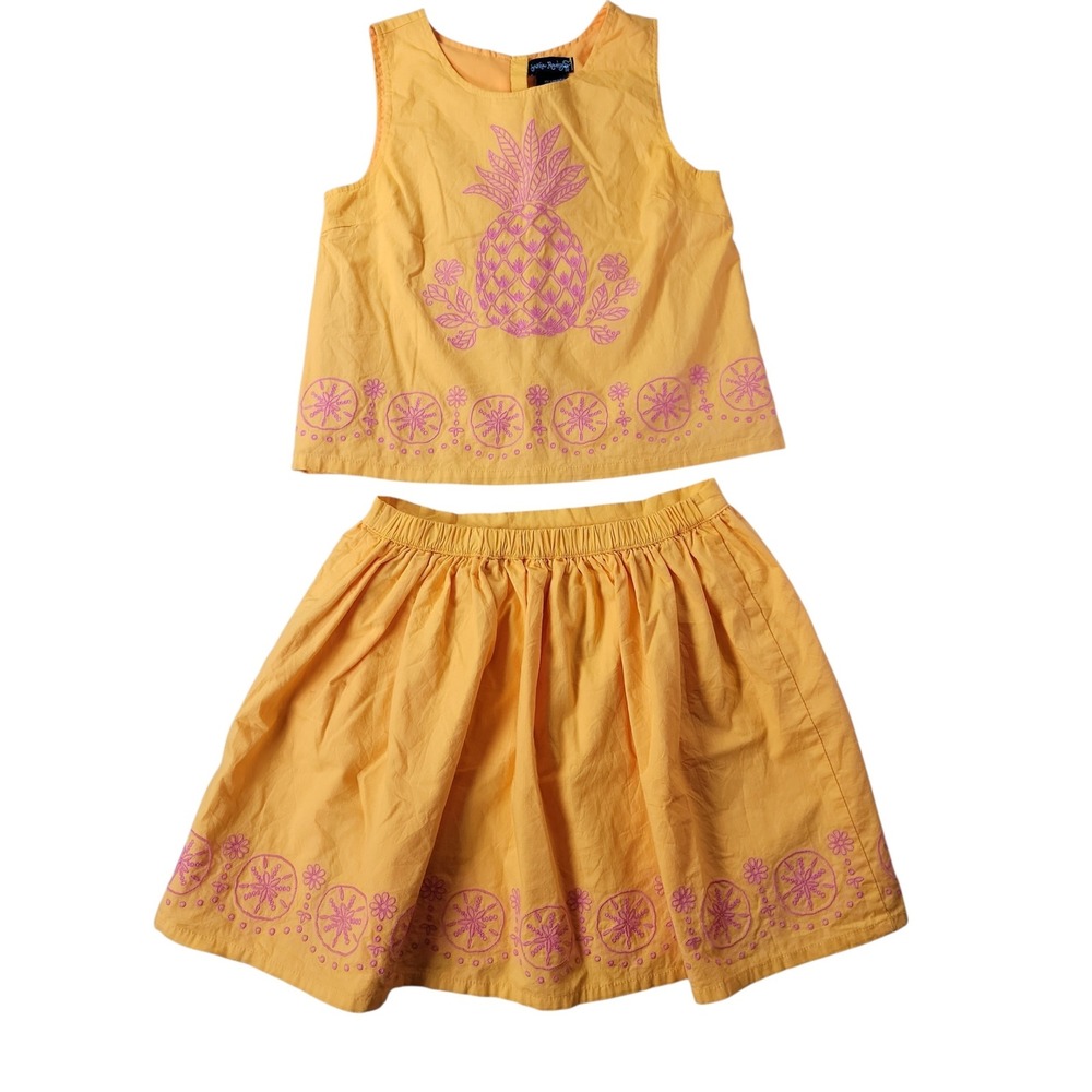 Cynthia Rowley Girls Yellow Pineapple Pink Embroidered Skirt Set Size L 10/12‎